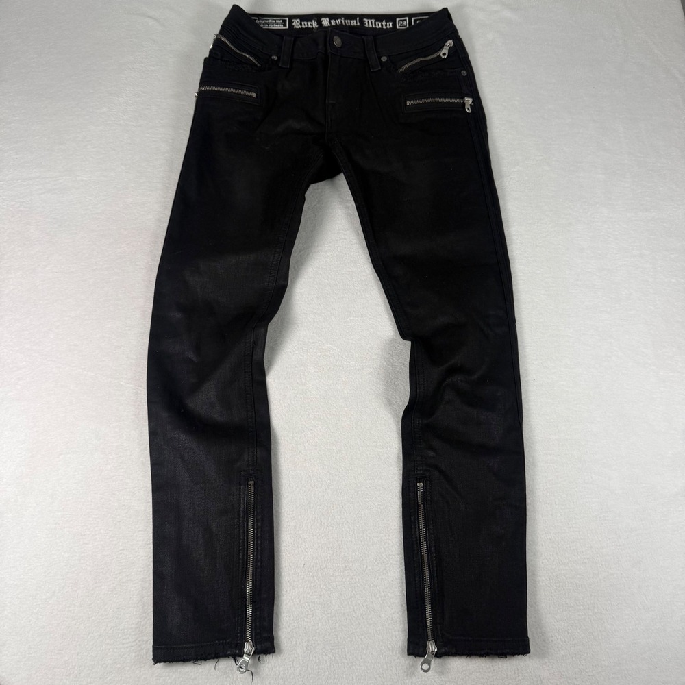 Rock Revival Camille Moto Jeans Womens 28 Black Coated Denim Skinny Biker Grunge
